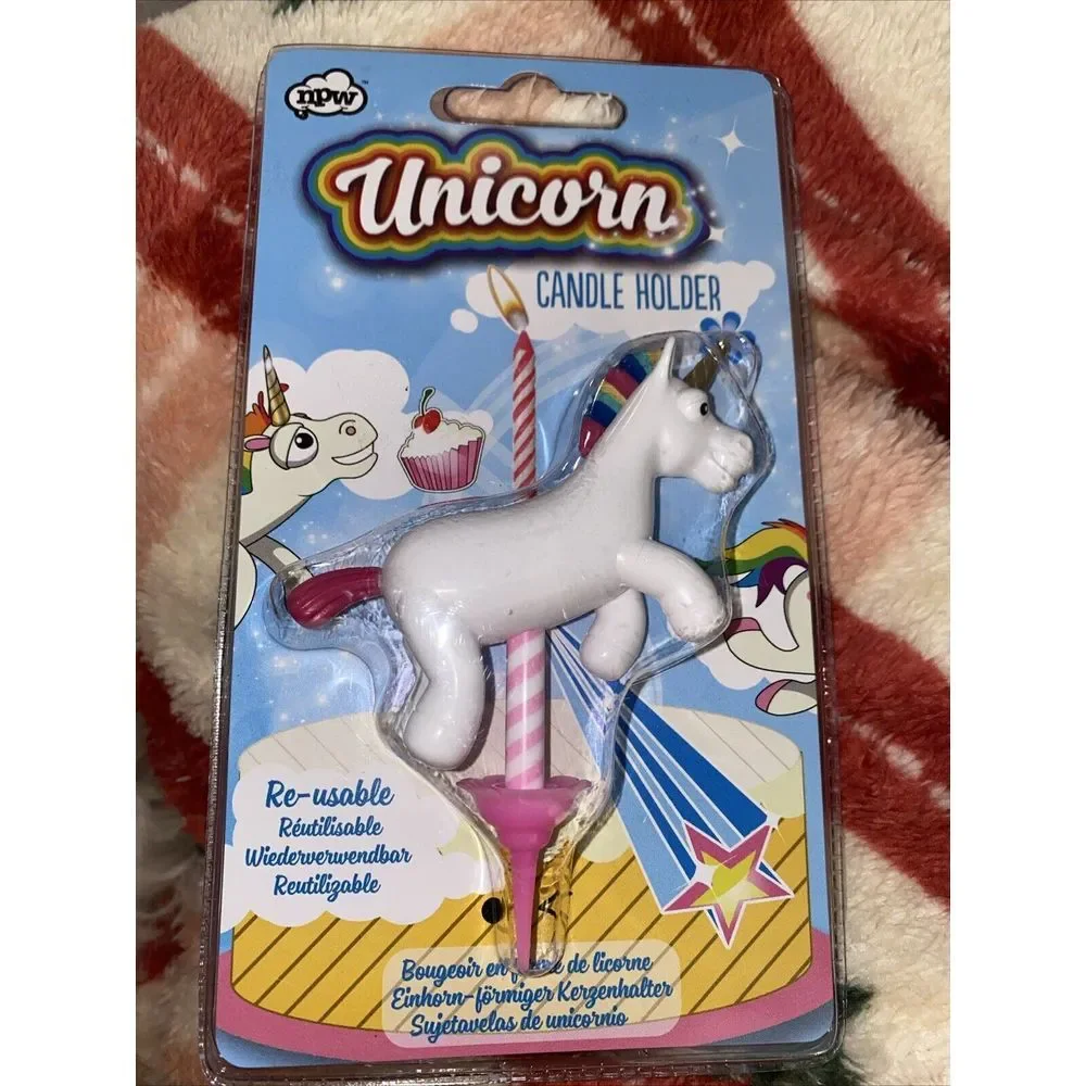 Unicorn Candle Holder - Birthday Cake Topper. Brand New Sealed Package.